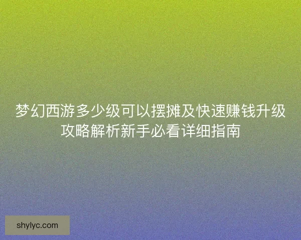 梦幻西游多少级可以摆摊及快速赚钱升级攻略解析新手必看详细指南